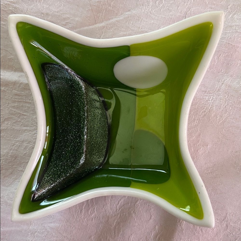 Art Dish Hand Crafted Fused Glass Colorful OOAK
Green